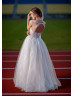 Boat Neck Ivory Lace Tulle Keyhole Back Outdoor Wedding Dress
